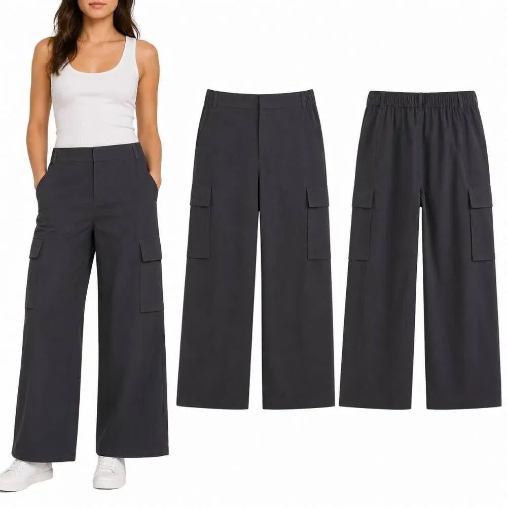 CALLA Size L Black Wide Leg Cargo Pants Stretch